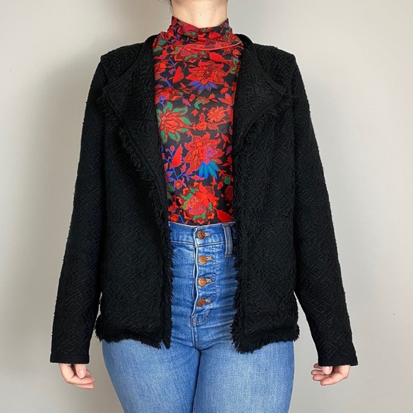 Faherty Santa Ana Black Diamond Embroidered Fringe Sweater Jacket - Picture 2 of 12